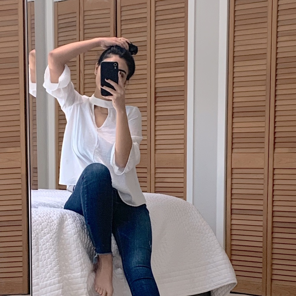 Keyhole White Blouse with Sleeves